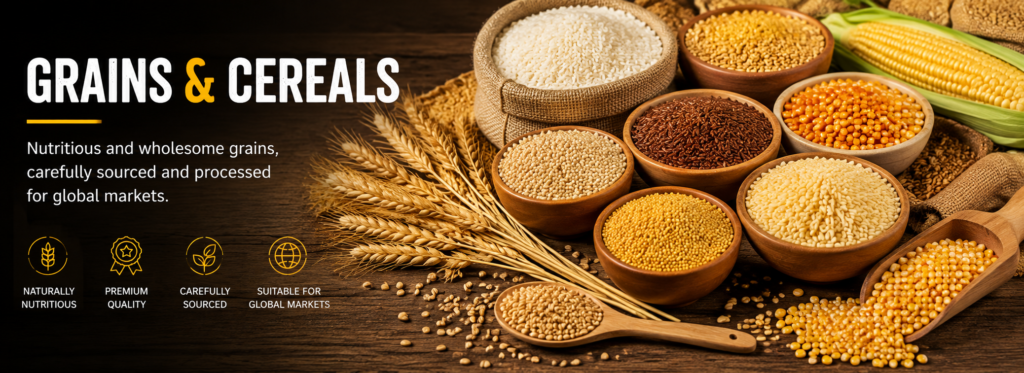 Indian grains and cereals including rice, basmati rice, maize and millets